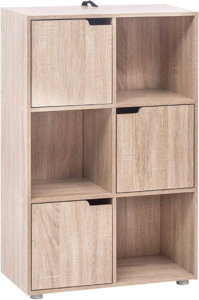 WOLTU Bücherregal Bücherschrank Standregal Aufbewahrungregal Raumteiler Büroregal Aktenschrank, mit 3 Türen, 6 Fächer, 29 x 91 x 59,6 cm, SK001hei