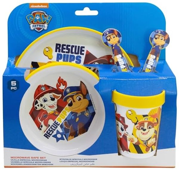Paw Patrol Kindergeschirr Set 5-teilig Rutschfestes Ess-Set mit Teller, Schüssel, Becher & Besteck