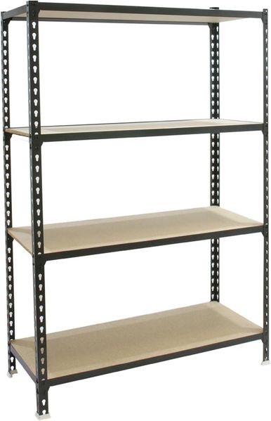 Simon Rack Schwerlastregal, 1500 x 1100 x 500 mm, Bis 200 kg Belastbar, 4 Verstellbare Ablagen, MDF-Platten, Kellerregal, Lagerregal, Anthrazit/Holz - Maderclick