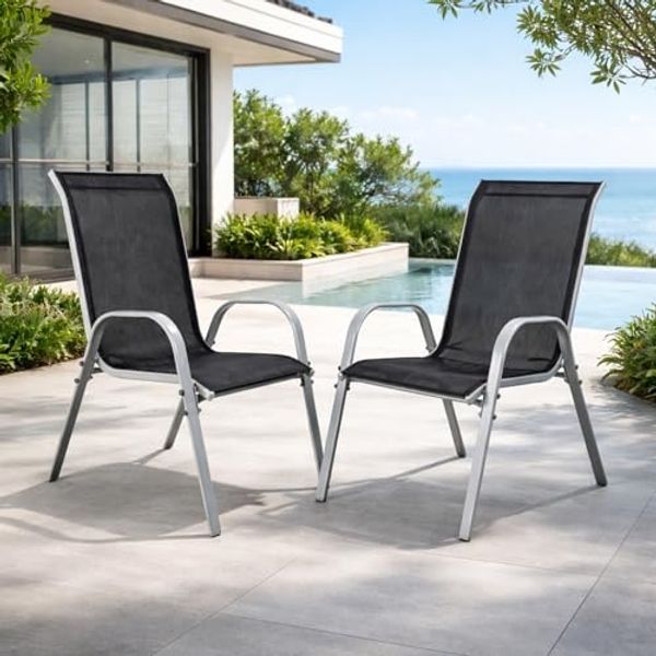 2 Stück Garten Stapelstuhl Farbe Silber - Schwarz