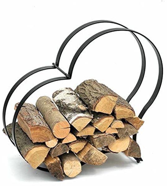 DanDiBo Kaminholzregal Innen Metall Schwarz Kaminholzständer Herz 96322 Holzkorb Kaminholzhalter Feuerholzregal Holzregal Bild 3