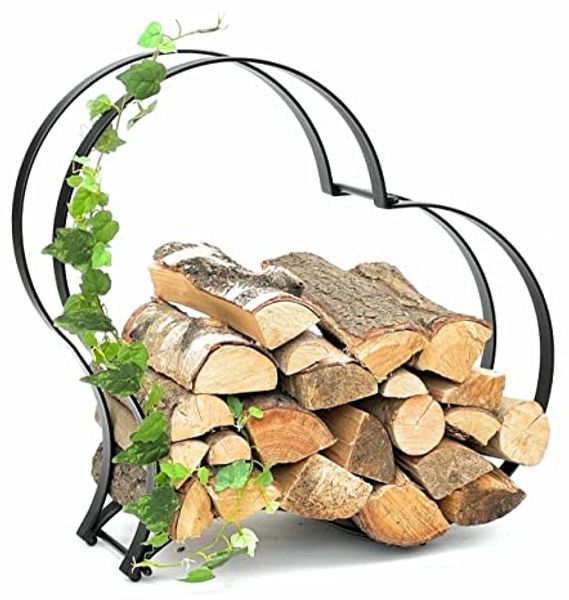DanDiBo Kaminholzregal Innen Metall Schwarz Kaminholzständer Herz 96322 Holzkorb Kaminholzhalter Feuerholzregal Holzregal