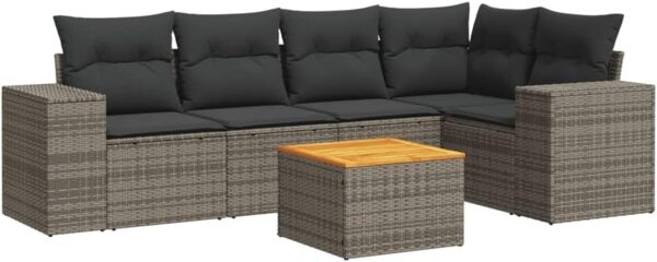 vidaXL 6-tlg. Garten-Sofagarnitur mit Kissen Grau Poly Rattan 3225437