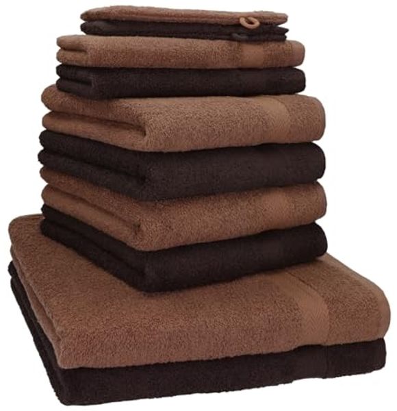 Betz Handtuch Set 10-tlg. Handtuch-Set Premium, 100% Baumwolle, (Set, 10-tlg), Farbe Dunkelbraun und Nussbraun