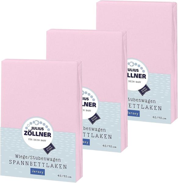 Julius Zöllner Spannbetttuch Jersey 90x40 Rosa 3er Pack