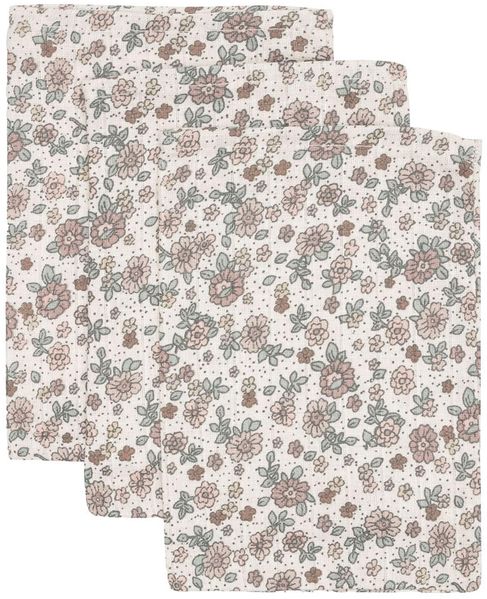 Jollein Retro Flowers Waschlappen - 3 Stück Weiß o