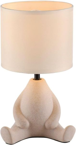 Licht-Erlebnisse Nachttischlampe FERLIN, ohne Leuchtmittel, Stoff Keramik D: 19,5 cm rund 32 cm Beige E27 Modern Keramikleuchte