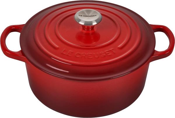 Le Creuset Signature Gusseisen-Bräter mit Deckel, Für alle Herdarten und Induktion geeignet, Rund, Kirschrot, 22,0 cm, 3.3