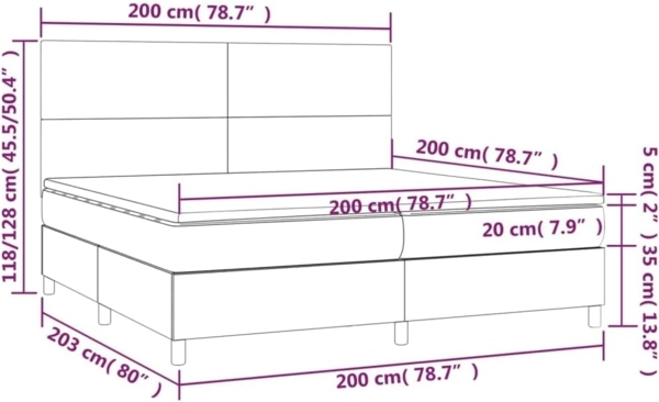 vidaXL Boxspringbett mit Matratze Schwarz 200x200 cm Stoff, Härtegrad: H2 [3142203] Bild 2