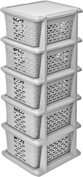 BranQ Home essential Universelles, multifunktionales Regal in Cotton Design, BPA-frei Kunststoff, 5 Körben, hellgrau Farbe
