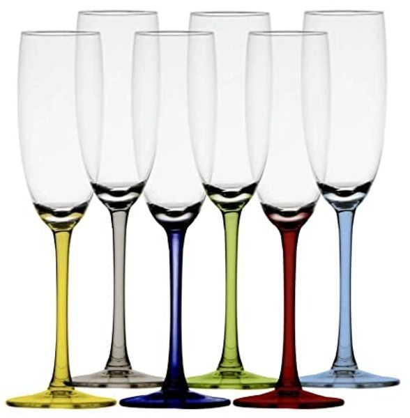 Sektglas Champagne Party Color Base, Set 6 Stück, unzerbrechlich, farbig, Ecozen