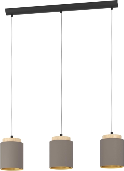 Eglo 99446 Hängeleuchte ALBARIZA Stahl schwarz, Holz braun, Textil cappuccino E27 3X40W L:89,5cm B:16cm H:110cm dimmbar