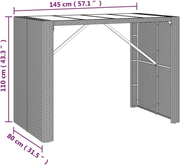 vidaXL Bartisch mit Glasplatte Schwarz 145x80x110 cm Poly Rattan 362597 Bild 3