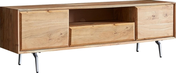 Lowboard Shari 160 cm Akazie Natur 2 Türen 1 Schublade 1 Fach Winkelfuß Edelstahl