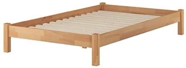 ERST-HOLZ Einzelbett Übergroßes Einzelbett 120 x 220 Buche Stabil mit Rost, Buchefarblos lackiert