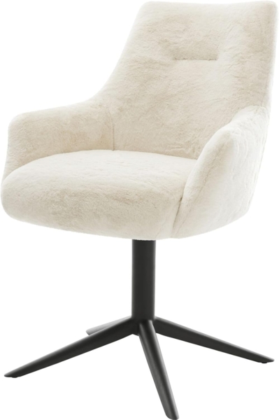 Drehstuhl Alja-Flex mit Armlehnen Plüsch Creme-Weiß Fußkreuz Schwarz 360° drehbar Wippfunktion Taschenfederkern