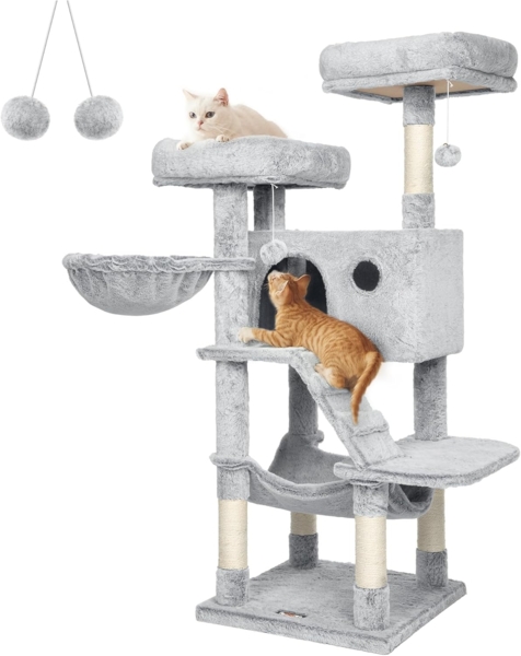 Feandrea Kratzbaum groß, Katzenbaum mit weichem Bezug, für große Katzen, Ombré-Grau-Weiß