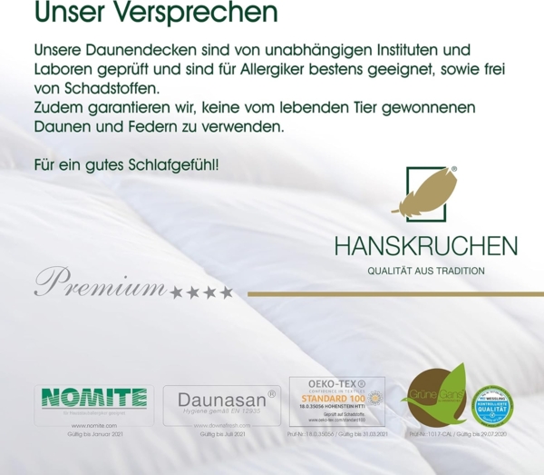 HANSKRUCHEN Daunenbettdecke Premium, Füllung: 100% Daunen, Bezug: 100% Baumwolle, allergikerfreundlich Bild 7