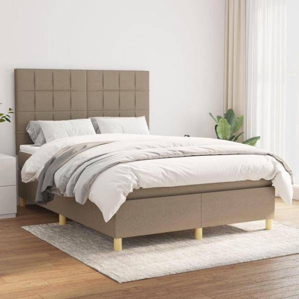 vidaXL Boxspringbett mit Matratze Taupe 140x200 cm Stoff 3142341