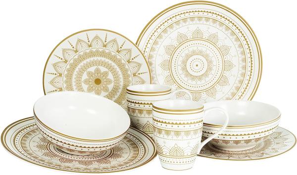 CreaTable 23597 Kombiservice Mandala für 2 Personen, Steinzeug, weiß (1 Set, 8-teilig)