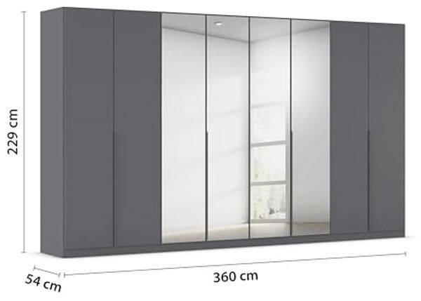 Rauch Möbel Alabama, Kleiderschrank für Schlafzimmer, Kinderzimmer, Wohnzimmer, Garderobe, Flur, 8-türig, Spiegel, mit Zubehör Classic, Farbe Grau metallic, Schwarz, Breite 360 cm Bild 3