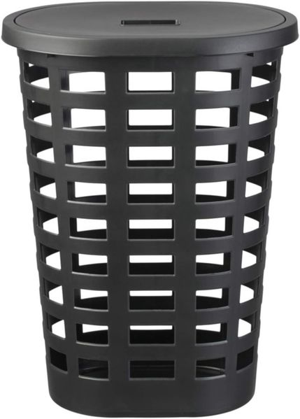 plast team Wäschesammler BOSTON, 54 Liter, oval, schwarz Material: PPC, Maße: (B)350 x (T)475 x (H)630 mm, mit - 1 Stück (60160809)