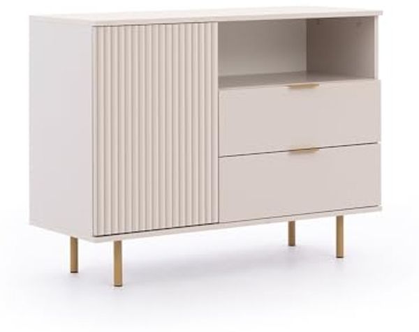 Lomadox Kommode NADOR-132, 107cm breit, Kaschmir, goldfarbene Metallgriffe und -füße