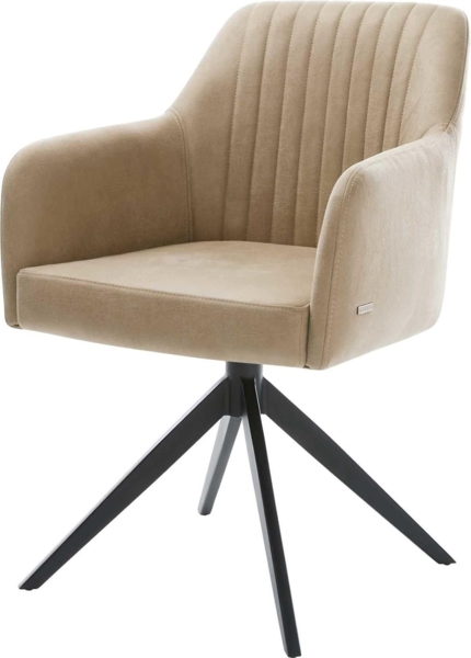 Drehstuhl Greg-Flex Mikrofaser Beige Vintage Kreuzgestell breit Schwarz 360° drehbar Wippfunktion Taschenfederkern Bild 1