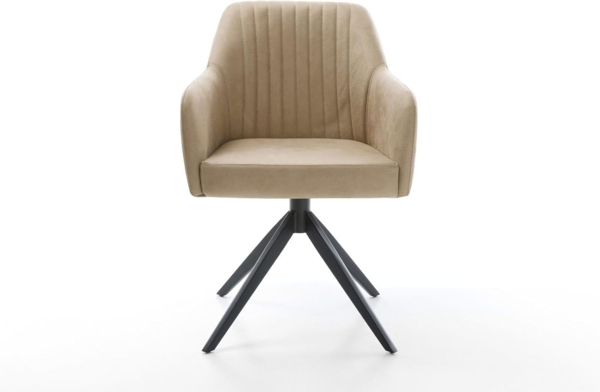 Drehstuhl Greg-Flex Mikrofaser Beige Vintage Kreuzgestell breit Schwarz 360° drehbar Wippfunktion Taschenfederkern Bild 3