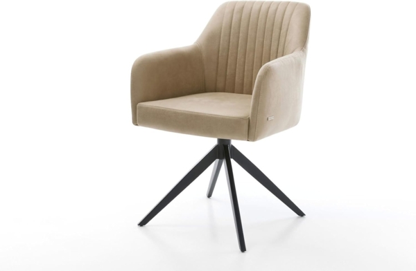 Drehstuhl Greg-Flex Mikrofaser Beige Vintage Kreuzgestell breit Schwarz 360° drehbar Wippfunktion Taschenfederkern Bild 2