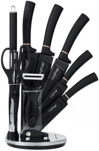 Messer Kochmesser Messerset mit Messerständer 9-tlg. Rungassi Schwarz KS11