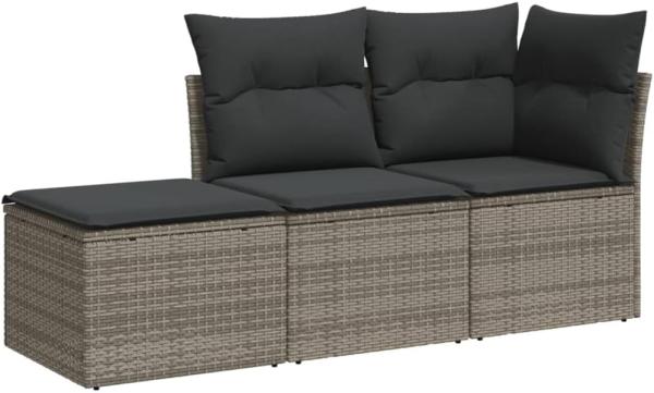 vidaXL 3-tlg. Garten-Sofagarnitur mit Kissen Grau Poly Rattan 3217470