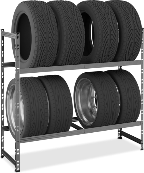 relaxdays Schwerlastregal Reifenregal für 8 Reifen, 1-tlg, silber