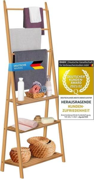 Dimono Badregal Handtuchhalter Badezimmer-Regal, freistehendes Leiterregal, Kleider- & Handtuchständer mit 3 Ablagen