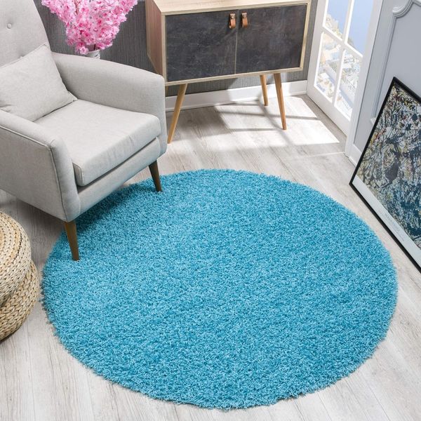 SANAT Teppich Rund - Aqua Hochflor, Langflor Modern Teppiche fürs Wohnzimmer, Schlafzimmer, Esszimmer oder Kinderzimmer, Größe: 120x120 cm