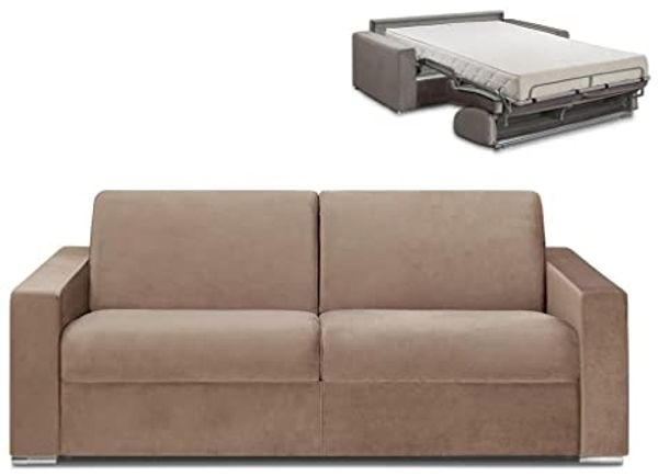 Vente-unique - CALITO Sofa SamtStoff Beige - B 223 cm94 cm x H 97 cm x L 216 cm