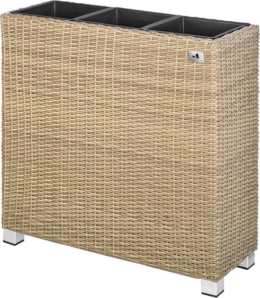 Gartenfreude Pflanzkübel, Raumteiler Polyrattan, 3x Kunststoff-Einsätze mit Aluminumfüßen, naturfarben, 76 x 26 x 73 cm, 4000-1071-062