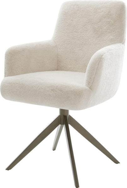 Drehstuhl Heira-Flex mit Armlehnen Plüsch Creme-Weiß Kreuzgestell breit Effektfinish Titan 360° drehbar Wippfunktion Taschenfederkern