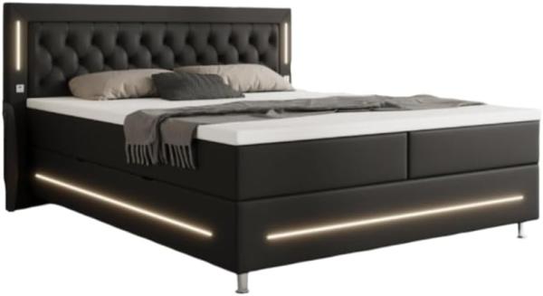 Boxspringbett Verdino mit RGB, USB und Stauraum 140x200 Schwarz H4