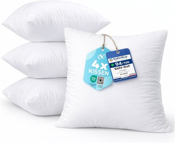 Kissen 40x40 Kopfkissen 4er Set Dekokissen für Bett und Sofa Innenkissen Hypoallergene Sofakissen Anti-Milben Weiche Zierkissen mit Kissenbezug Baumwolle und Polyest. Abnehmbar und Waschmaschinenfest