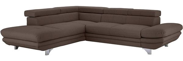 Mivano Ecksofa Enterprise / Trendige Ledercouch in L-Form mit Ottomane links / Inkl. höhenverstellbare Kopfstützen / 277 x 75 x 238 / Kunstleder: graubraun