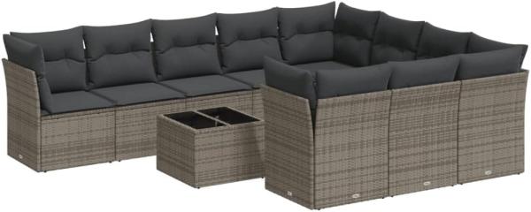 vidaXL 11-tlg. Garten-Sofagarnitur mit Kissen Grau Poly Rattan 3218230