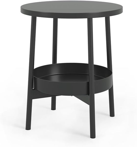 Beistelltisch Riono Schwarz 40 x 40 cm mit zusätzlicher Ablagefläche Vicco