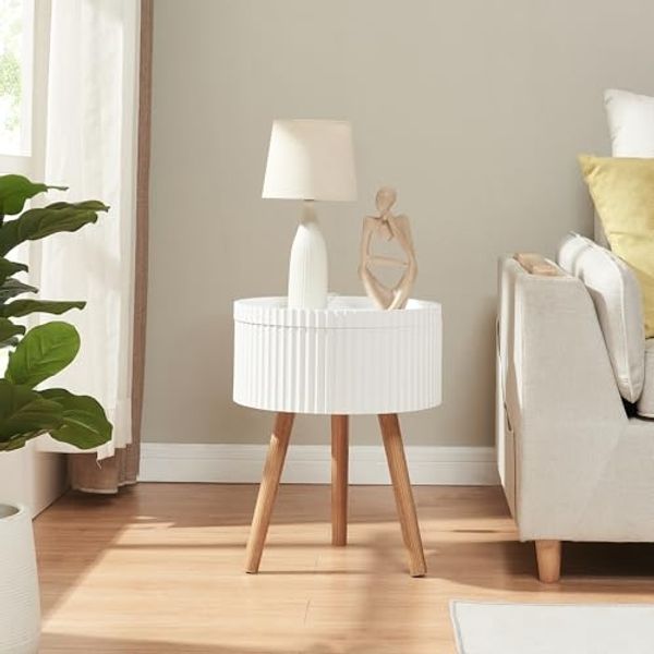 Beistelltisch Bongard mit Stauraum Ø38x48 cm Weiß [en. casa]