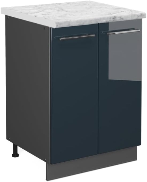 Vicco Küchenschränke Dunkelblau Hochglanz 60 cm , AP Marmor, Fame-Line