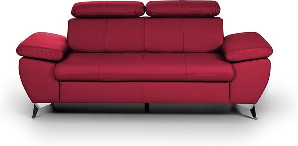 Mivano 2,5er-Sofa Gisele / Sofagarnitur mit Kopfteilverstellung und Armteilfunktion / 196 x 83 x 100 / Kunstleder, Rot
