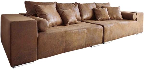 Big-Sofa Marbeya 285x115 cm Braun Antik Optik mit 10 Kissen