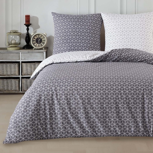 Buymax Bettwäsche Bettbezug Set Sillage 100% Baumwolle, Renforce: 100% Baumwolle, 4 teilig, mit Reißverschluss, modern gestreift, Grau Weiß, 155x220 cm