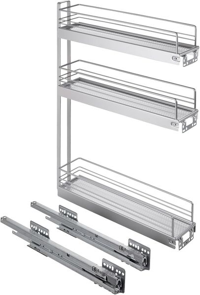 Kesseböhmer Auszugsunterschrank 15er Unterschrankauszug Classic 90° silbergrau 3-etagig Seitenmontage rechts passend für 15 cm breite Schränke