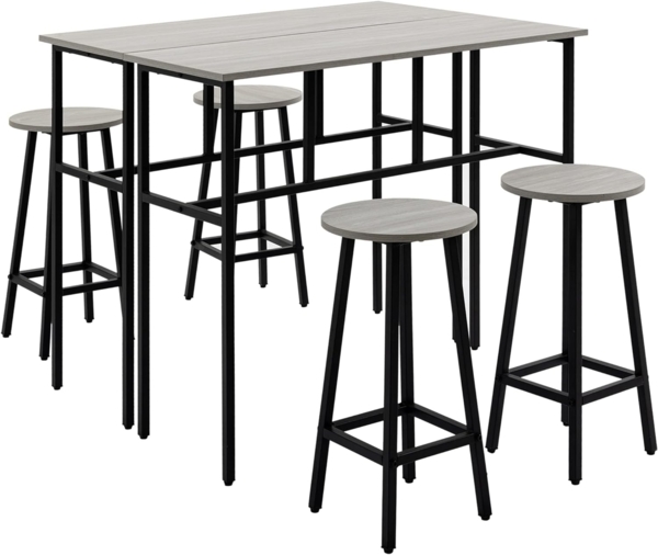 HOMCOM Bargruppe Bartisch-Set im Industriedesign, (Set, 6-tlg), 6-teilig Essgruppe 2 Bartisch mit 4 Stühlen Grau, Schwarz